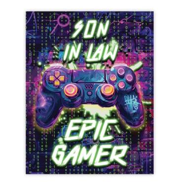 Imagem de Stuff4 Pôster de aniversário genro sem moldura - Epic Gamer - Presentes exclusivos de feliz aniversário para genro da mãe, pai, 20 x 25 cm, decoração de aniversário