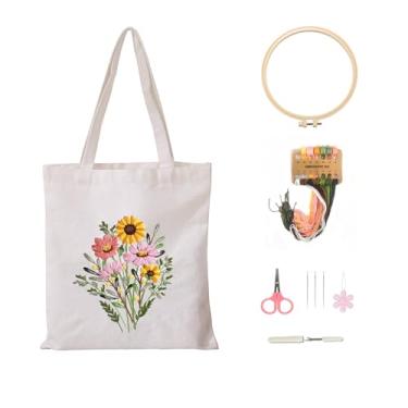 Imagem de Vigdit Kit de bordado de lona para iniciantes, kit de ponto cruz de ponto de agulha para iniciantes adultos, fácil bricolage, reutilizável, kit de bordado para iniciantes com ferramentas florais