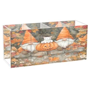 Imagem de CEBUGI Suporte de caneta de acrílico com 4 compartimentos, organizador de lápis transparente, lindos gnomos de aquarela, suporte de pincéis de maquiagem para escritório em casa e escritório