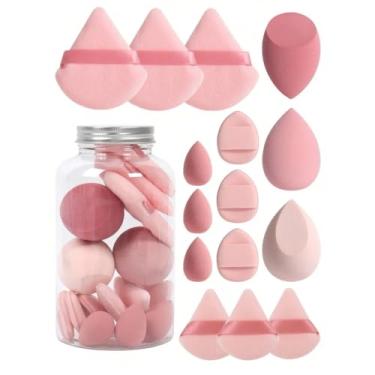 Imagem de Conjunto de esponja cosmética rosa profissional de 15 peças com garrafa de armazenamento portátil, liquidificadores de beleza ultra macios para corretivo de base e pó