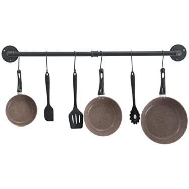 Imagem de Toalheiro de tubo industrial barra de toalha de banheiro, suporte de toalha rústico de banho com ganchos toalheiro de ferro resistente suporte de toalha de parede suporte de toalha de banheiro