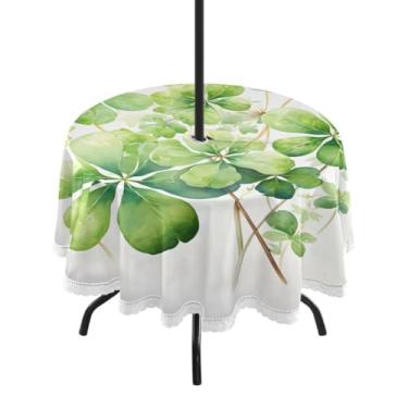 Imagem de CEBUGI Toalha de mesa redonda para uso externo, trevo de quatro folhas, impermeável, com furo Umberlla, capa de mesa lavável para pátio, cozinha, sala de jantar, 152 cm