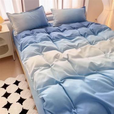 Imagem de XLCZMYL 4 peças, conjuntos de cama 100% algodão, conjunto de capa de edredom de 4 peças de cor gradiente simples, conjunto de edredom confortável para cama de casal, 5.150 x 200 cm