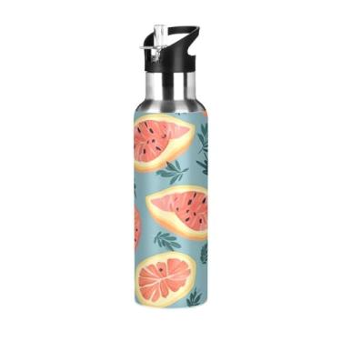 Imagem de Wassud Garrafa de água esportiva de aço inoxidável com canudo garrafas de água com isolamento de palha, copo portátil com padrão de mamão, 946 ml