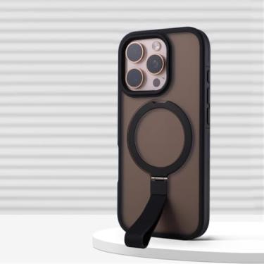 Imagem de HJZSZX Suporte magnético fosco com cordão e capa à prova de choque para iPhone 16E com carregamento sem fio (para iPhone 16E/preto)