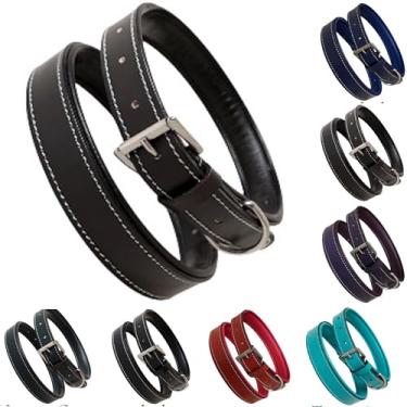 Imagem de Majestic Ally Coleira de couro macio para cães, várias cores, ferragens de aço inoxidável, acolchoada, tamanhos P-GG (marrom, P)