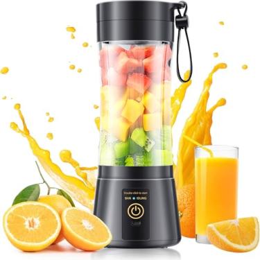 Imagem de Liquidificador portátil sem fio de tamanho pessoal – liquidificador de 340 g para smoothies e shakes com copo de suco de viagem sem BPA, 6 lâminas para mistura potente, adequado para esportes/viagens
