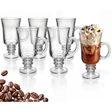 Imagem de Kit Jogo 6 Canecas De Vidro Com Alça Xícara Taça Café Coffee Cappuccino Irish