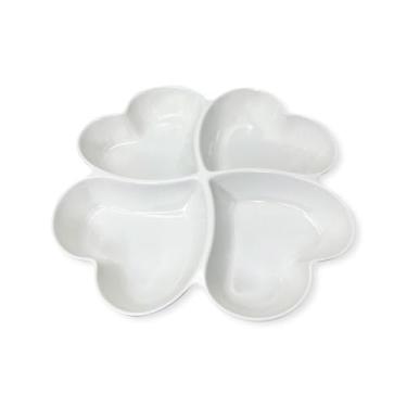 Imagem de Petisqueira 4 Divisórias em Formato de Coração, Melamina, Branco, 27cm, para Servir Salgados e Aperitivos
