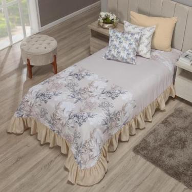 Imagem de Kit Colcha Cobre Leito Com Babado Solteiro Princesa 04 Peças - Top Cas