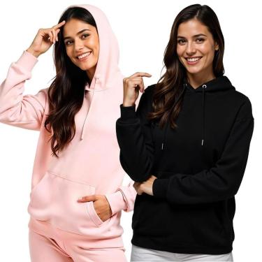 Imagem de Kit 2 Moletom Feminino Blusao Casaco Canguru Com Capuz-Feminino