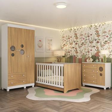 Imagem de Quarto De Bebê Completo Com Berço Americano 3 Em 1 Bombom Multimóveis MP4622 Branco-madeirado