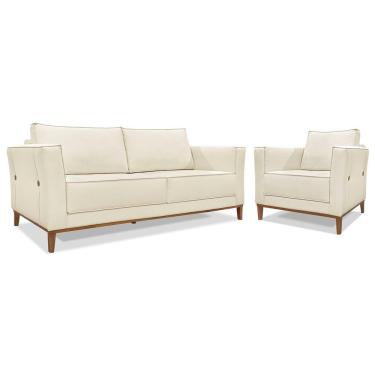 Imagem de Kit Sofá 3 Lugares 190 Cm E Poltrona Sala De Estar Recepção Escritório Dinamarca Spz Linho - Adj Decor Natural