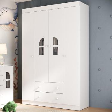 Imagem de Guarda-roupa Infantil 122cm Com Vidro 4 Portas E 2 Gavetas Amora Multimóveis MP4509 Branco