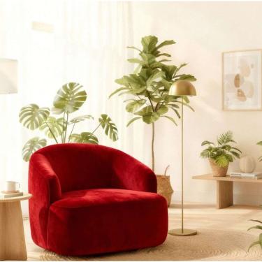 Imagem de Poltrona Orgânica Luxo Recepção Lótus Suede Cor Vermelho