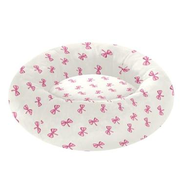 Imagem de SEHANY Cama fofa para cachorro rosquinha com laço rosa removível e lavável, pequena cama redonda para gatos, cama fofa super macia para animais de estimação com fundo antiderrapante para cães pequenos