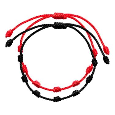 Imagem de Kit 2 Pulseiras Kabbalah 7 Nós – Preta e Vermelha • Proteção, Sorte e Força Espiritual • Ajustáveis • Produção Artesanal • Energia Positiva e Equilíbrio (1 Preta e 1 Vermelha)