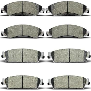 Imagem de Conjunto de pastilhas de freio de cerâmica dianteiras traseiras adequadas para Cadillac Escalade ESV/EXT, para Chevy Avalanche/Silverado 1500 / Suburban 1500 / Tahoe, para GMC Sierra 1500 / Yukon