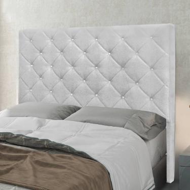 Imagem de Cabeceira Casal 1,40m Com Captonê E Botões Brilhantes Em Tecido Linho Paris – Lucadi Rústico Grígio