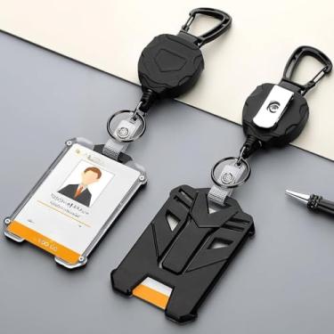 Imagem de Suporte de crachá, conjunto de porta-crachá retrátil, carretel retrátil resistente - Suporte de crachá de identificação giratório de 360° inquebrável com clipe antiderrapante para uso ao ar livre