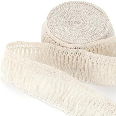Imagem de OIIKI Acabamento de franja longa Boho de 5 metros, fita de acabamento de franja bege de 6 cm de largura, enfeites de fita de borla boho para decoração de casa e saia de vestido