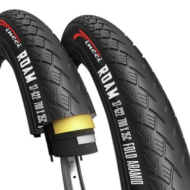 Imagem de Fincci Par de pneus dobráveis 700 X 35c 37-622 com proteção antiperfuração de 1 mm para bicicleta elétrica de turismo híbrido Bike Road Mountain MTB - Pacote com 2