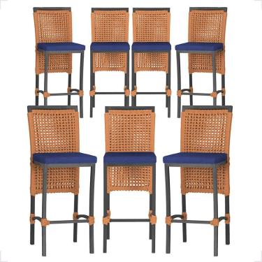 Imagem de 7 Banquetas Em Alumínio Roma Preta Corda Náutica Tecido 10 Terra Cota