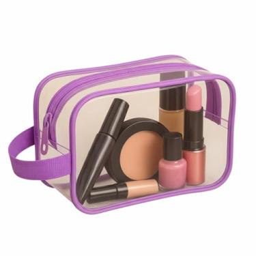 Imagem de Necessaire Transparente Organizador Em Plástico Para Maquiagem (ROXO, 3 UNIDADES)