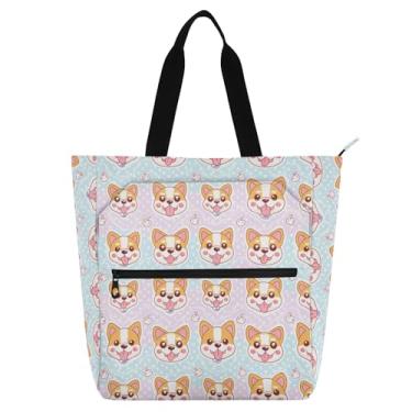 Imagem de Linda bolsa de ombro Oxford impermeável com rostos de cachorro com vários bolsos para escola e atividades