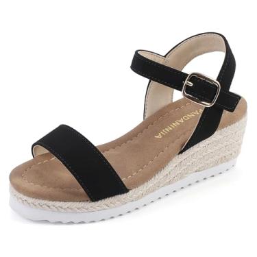 Imagem de PANDANINJIA Sandálias De Cunha Para Meninas, Plataforma, Alpargatas, Salto Preto, Bico Aberto, Sapatos Sociais Verão, Tamanho 2