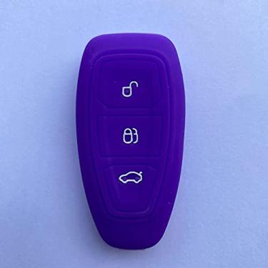 Imagem de CSHU Silicone 3 Botões Car Key Case Cover Chaveiro Ring Key Bag, apto para Ford Mondeo Focus Fiesta Kuga C-Max S-Max MK3, profundo roxo