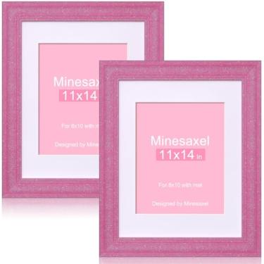 Imagem de Minesaxel Moldura rosa com glitter 28 x 35 cm para 20 x 25 cm com tapete, molduras brilhantes de vidro real HD, colorido, fofo, divertido ou exclusivo, moldura de arte de 28 x 35 para mesa ou parede