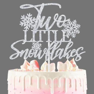 Imagem de Two Little Snowflakes Cake Topper, Winter Twins Birthday Cake Decor, Due With Two, Frozen Winter Christmas Holiday Twins 1st Birthday Baby Shower Party Decorations Supplies Silver Glitter