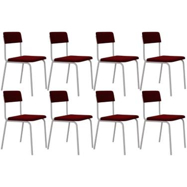 Imagem de Kit 08 Cadeiras Estofada Para Sala De Jantar Sense Branco C01 Veludo Vermelho Vinho - Lyam Decor