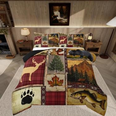 Imagem de Feelyou Jogo de cama Queen com urso, animal, selvagem, caça, cabana, para quarto de crianças, meninos, meninas, decoração rústica de casa de fazenda, vintage, marrom, microfibra, ultramacia
