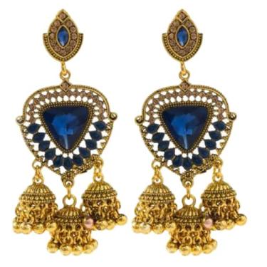 Imagem de Missgrace Brincos longos femininos boêmios, indiano, vermelho, azul, verde, strass, pingente, gota, borla, vintage, retrô, com contas, cristal, champanhe, jhumki, brincos tradicionais para mulheres