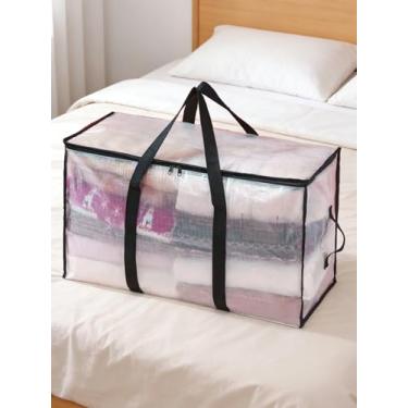 Imagem de Sacos de armazenamento de cobertor, bolsas de mudança com zíper e alça reforçada, sacos de armazenamento extra grandes para roupas, edredom, roupa de cama - transparente