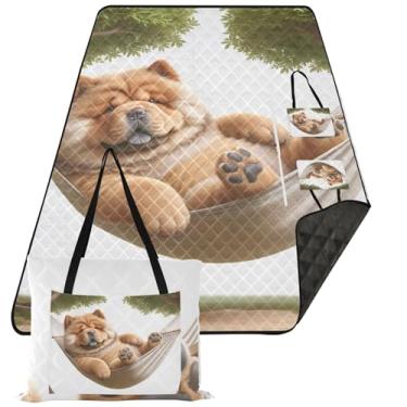 Imagem de TSENQUE Chow Chow Cachorro fofo filhote fofo tapete de piquenique dobrável grande cobertor de praia impermeável cobertor externo para grama 299.7 cm x 203.2 cm