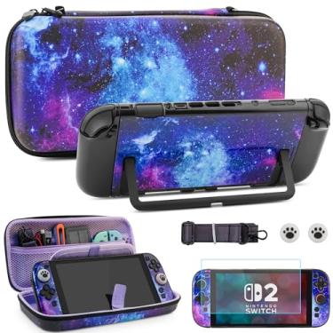 Imagem de FUNDIARY Galaxy Travel Case for Nintendo Switch 2 Accessories Kit for Switch Two Console with Portable Storage Bag, Protective Dockable Cover, Screen Protector, Shoulder Strap and 2 Thumb Caps