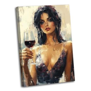 Imagem de ZHOUWALLPIC Arte de parede em tela de mulher sexy preta pôsteres de retratos femininos impressões da moda imagens de vinho tinto para decoração de corredor (retrato - 6,24 x 36 polegadas (60 x 90 cm)