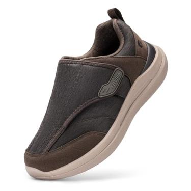 Imagem de FitVille Sapatos masculinos para diabéticos, alívio da dor, inchaço, alça ajustável para pés sensíveis, conforto o dia todo para caminhadas e trabalho, EasyTop Pro V2, Café/marrom, 15 X-Wide