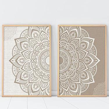 Imagem de Arte de pared Bodegón, ZBohemia Mandala marrón estampado de flores en lienzo, Cuadros decorativos 30x45mx2 sin marco