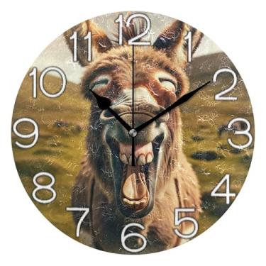 Imagem de GAIGEO Relógio de parede analógico decorativo para sala de aula, relógio de escritório, estético, silencioso, sem tique-taque, decoração de parede, retrô, moderno, art déco, animal, sorriso de burro