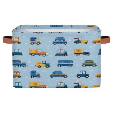 Imagem de Cesta de armazenamento pequena com alças de brinquedo infantil azul artístico para carro, cesto organizador de cubo de tecido dobrável para berçário, sala de estar, quarto, prateleiras, roupas, caixa