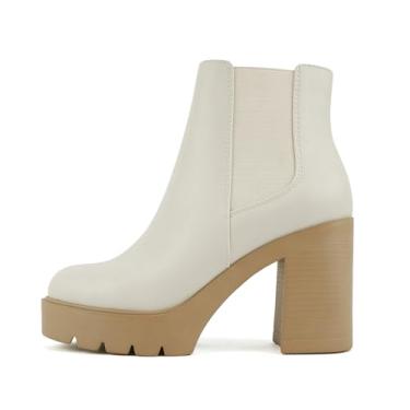 Imagem de Soda EDITOR ~ Bota feminina de salto alto Chelsea com elástico duplo, Nude branco, 36 BR