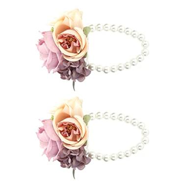 Imagem de GLOGLOW Categoria Festival Design de Pérolas Artificiais, Decoração de Festa de Casamento, 48g, Pacote Com 2 Flores de Pulso de Dama de Honra, Nan (Roxo)