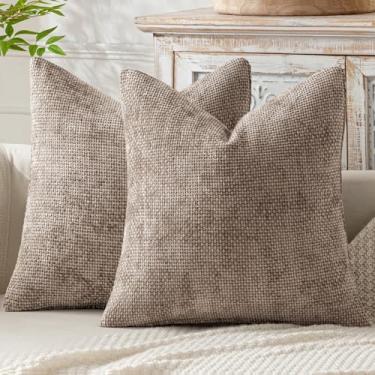 Imagem de MIULEE Pacote com 2 capas de almofada para sofá 45,7 x 45,7 cm Cáqui claro Boho Accent Capas de almofada decorativas macias chenille casa de fazenda cinza-acastanhado para decoração de casa, cama