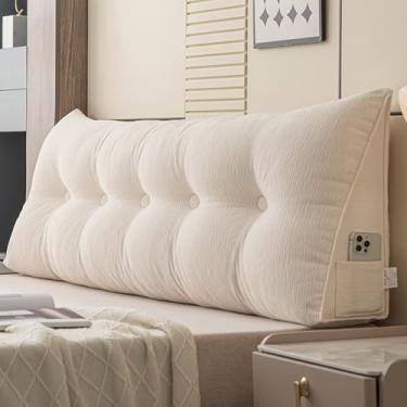 Imagem de Almofada Queen Wedge para cabeceira, almofada de cunha, cabeceira queen, com capa removível e dois bolsos laterais grandes, para camas, sofás, pisos. Especialmente para sentar ou ler na cama (branco
