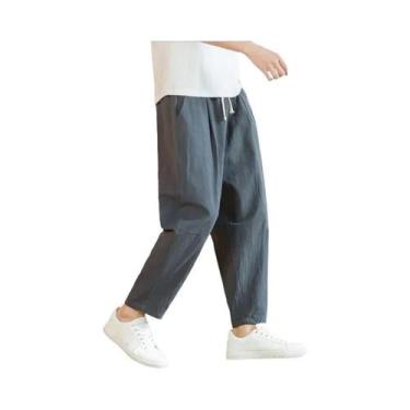 Imagem de Calças Casuais Masculinas De Algodão E Linho Respiráveis Soltas Retas 