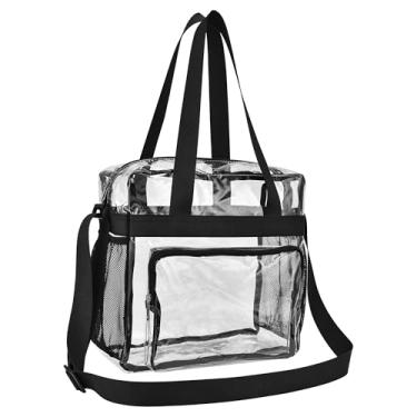 Imagem de XCU Bolsa transparente aprovada para eventos de estádio 30 x 15 x 30 cm, bolsa transparente para estádio, lancheira, trabalho, esportes, concerto, academia, Preto, Medium